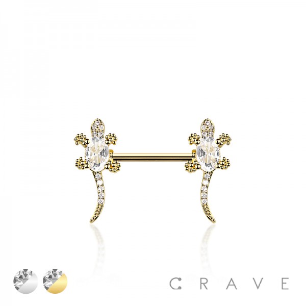 MULTI CZ LUXURIOUS LIZARD CZ 316L SURGICAL STEEL NIPPLE RING MULTI CZ LUXURIOUS LIZARD CZ 316L SURGICAL STEEL NIPPLE RING